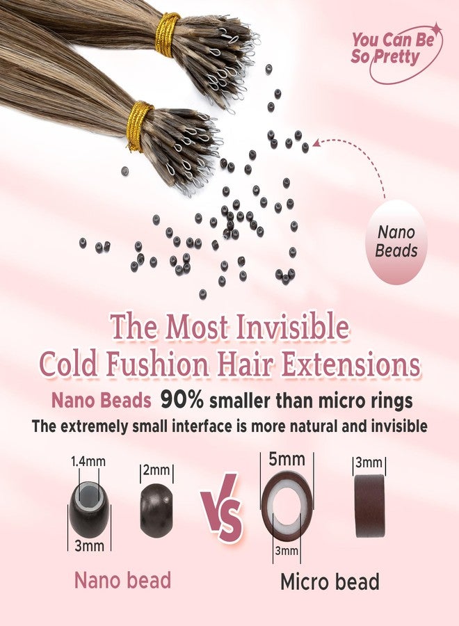 سيجو وصلات شعر سيجو نانو تيب، شعر بشري، وصلات شعر بتقنية بالياج مع خرز نانو، وصلات شعر متصلة مسبقًا للنساء، 0.7 غرام/خصلة، 50 خصلة 35 غرام/عبوة - 14 بوصة #4RP27R بني متوسط وأشقر داكن - Image 4